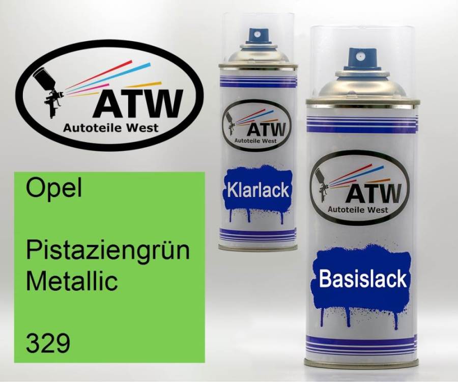 Opel, Pistaziengrün Metallic, 329: 400ml Sprühdose + 400ml Klarlack - Set, von ATW Autoteile West.